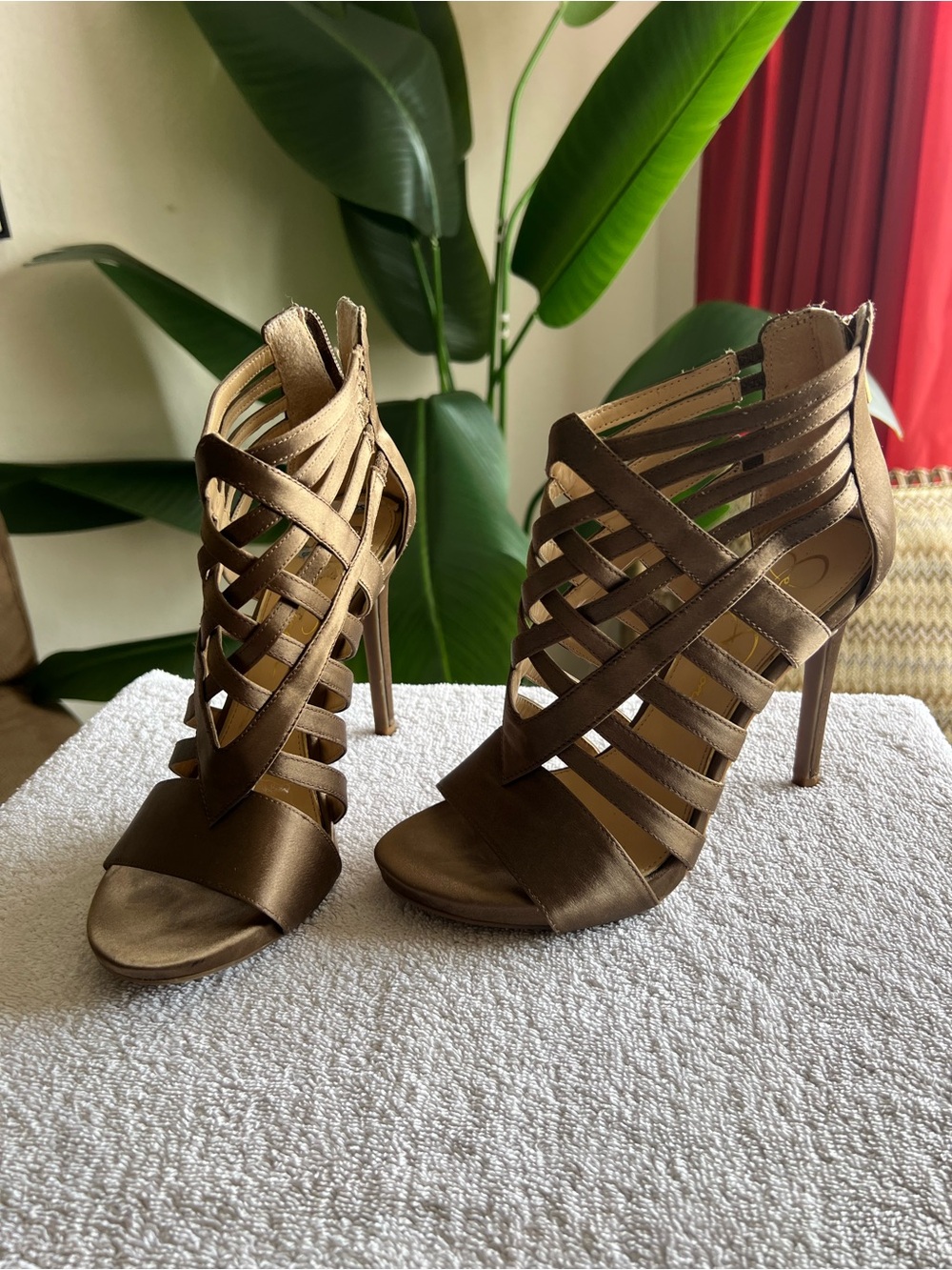 Jessica Simpson Strappy High-Heel Sandals in Bronze
